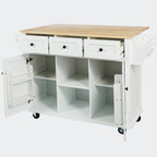 Black/Blue/White Drop-Leaf Kitchen Island Cart with 5 Wheels & 3 Drawers