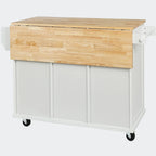 Black/Blue/White Drop-Leaf Kitchen Island Cart with 5 Wheels & 3 Drawers