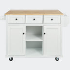 Black/Blue/White Drop-Leaf Kitchen Island Cart with 5 Wheels & 3 Drawers