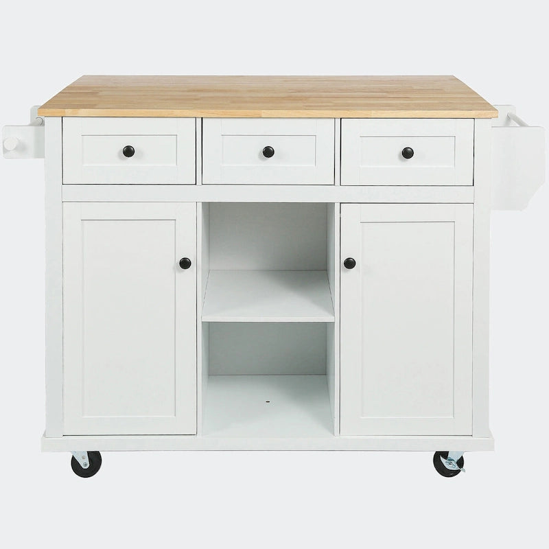 Black/Blue/White Drop-Leaf Kitchen Island Cart with 5 Wheels & 3 Drawers