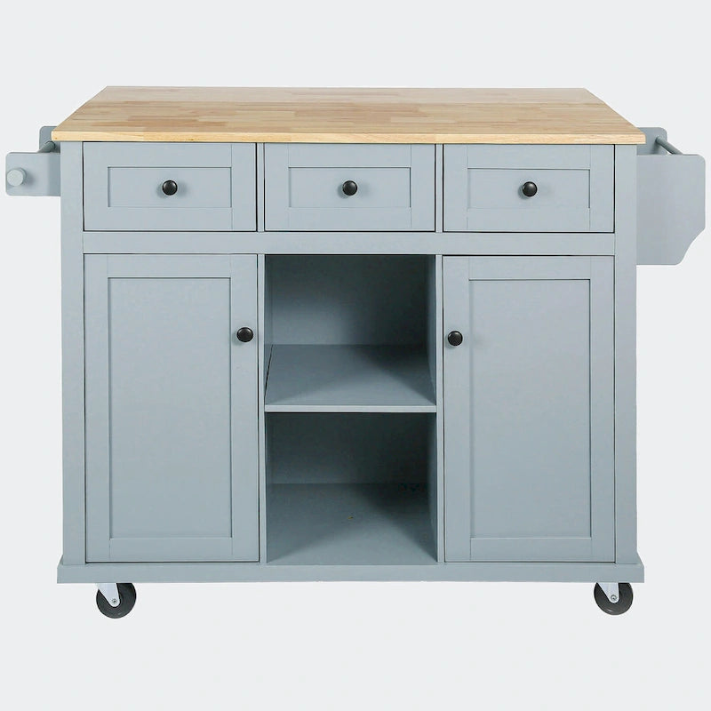 Black/Blue/White Drop-Leaf Kitchen Island Cart with 5 Wheels & 3 Drawers