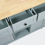 Black/Blue/White Drop-Leaf Kitchen Island Cart with 5 Wheels & 3 Drawers