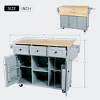 Black/Blue/White Drop-Leaf Kitchen Island Cart with 5 Wheels & 3 Drawers