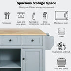 Black/Blue/White Drop-Leaf Kitchen Island Cart with 5 Wheels & 3 Drawers