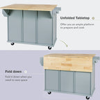 Black/Blue/White Drop-Leaf Kitchen Island Cart with 5 Wheels & 3 Drawers