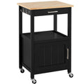 Black Rolling Kitchen Cart with Drawer & Bottom Shelf