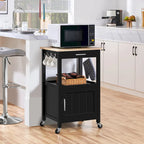 Black Rolling Kitchen Cart with Drawer & Bottom Shelf