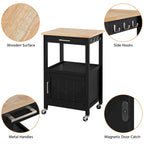 Black Rolling Kitchen Cart with Drawer & Bottom Shelf