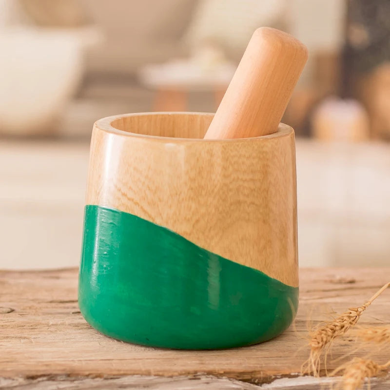 Green Wood Mortar and Pestle, Portable, Single