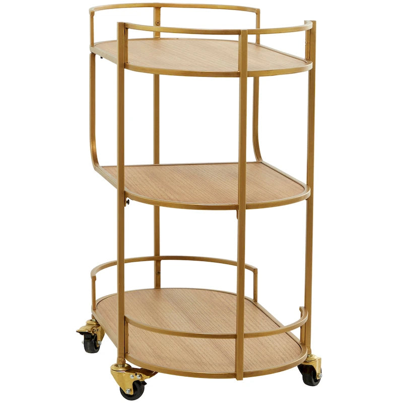 Gold 3-Shelf Rolling Serving Cart, Indoor Use