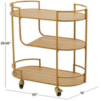 Gold 3-Shelf Rolling Serving Cart, Indoor Use