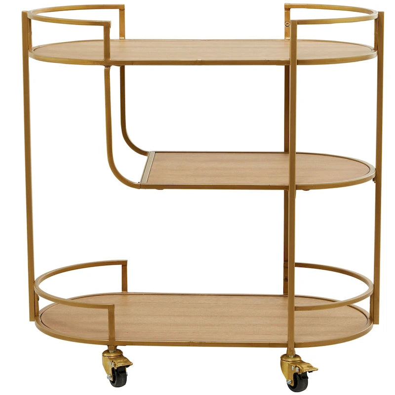 Gold 3-Shelf Rolling Serving Cart, Indoor Use