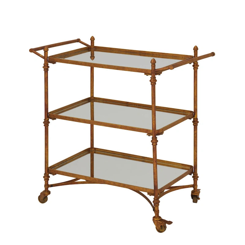 Brass 3-Tier Mirrored Serving Bar Cart with Wheels – For 1 Person