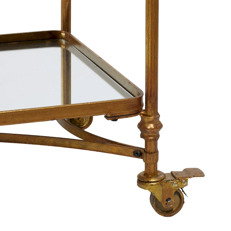 Brass 3-Tier Mirrored Serving Bar Cart with Wheels – For 1 Person