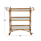 Brass 3-Tier Mirrored Serving Bar Cart with Wheels – For 1 Person