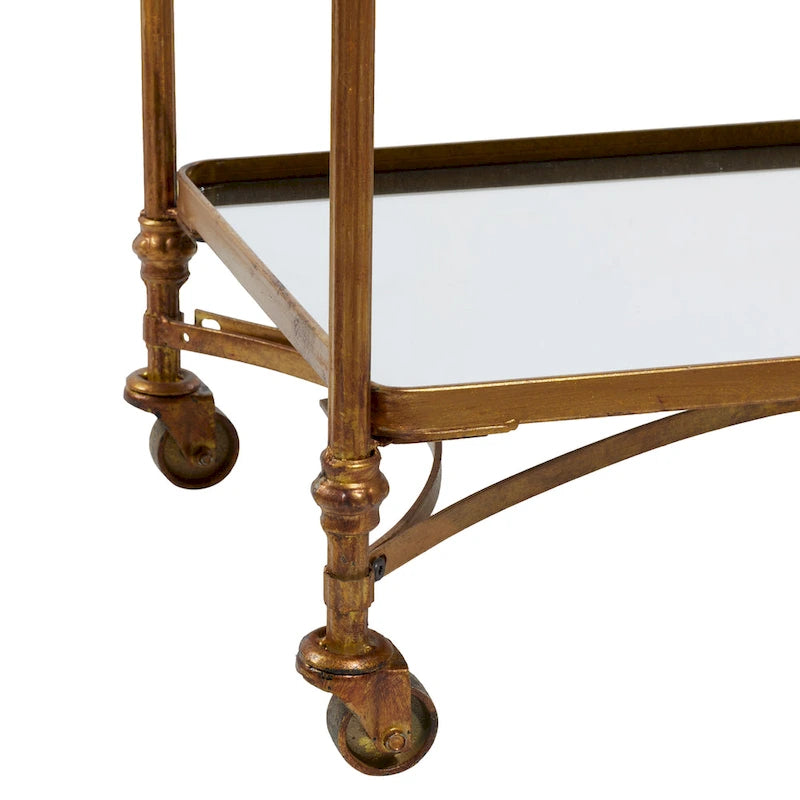 Brass 3-Tier Mirrored Serving Bar Cart with Wheels – For 1 Person