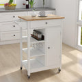 White Single-Door Kitchen Cart with Towel Rack & Wood Countertop