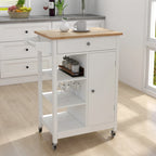 Nestfair White Kitchen Cart with Towel Rack and Wood Table Top