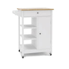 White Single-Door Kitchen Cart with Towel Rack & Wood Countertop