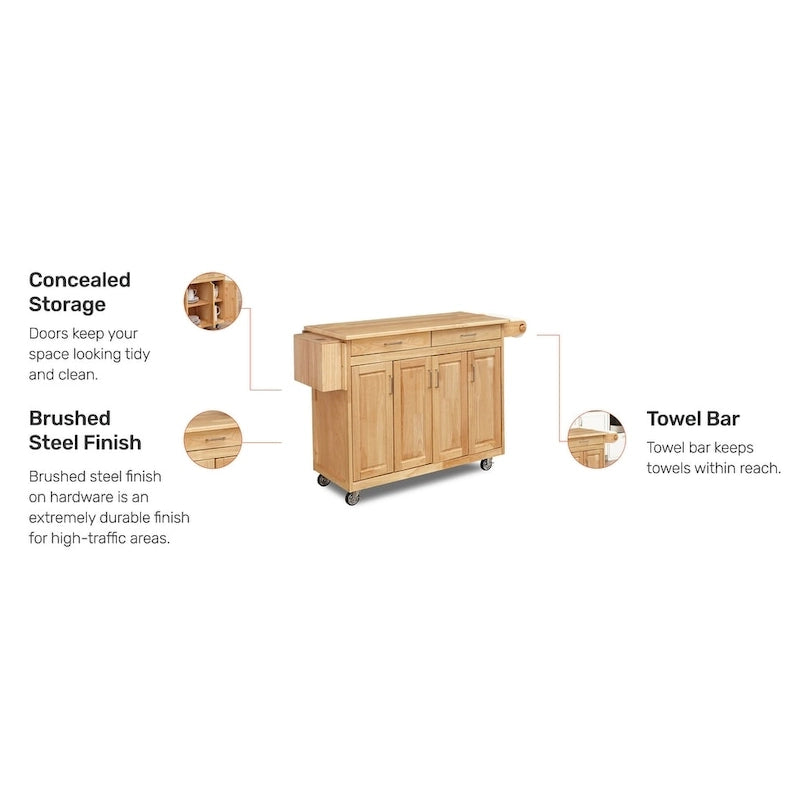 Brown Wood Kitchen Cart with Wheels – 1 Person