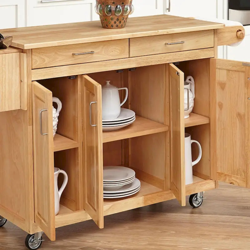Brown Wood Kitchen Cart with Wheels – 1 Person