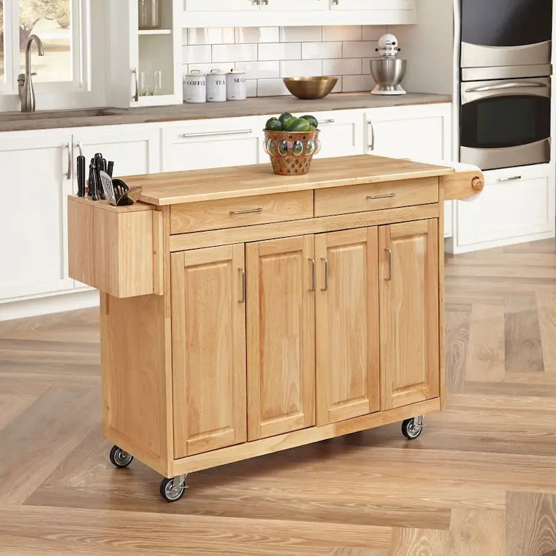Brown Wood Kitchen Cart with Wheels – 1 Person