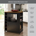 Black Kitchen Cart with Wood Top, 6-Bottle Cubby, for 1