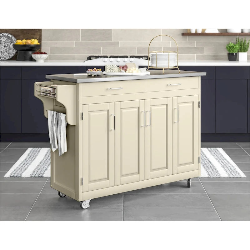 White Kitchen Cart with Stainless Steel Top, for 1