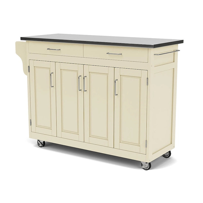 White Kitchen Cart with Stainless Steel Top, for 1