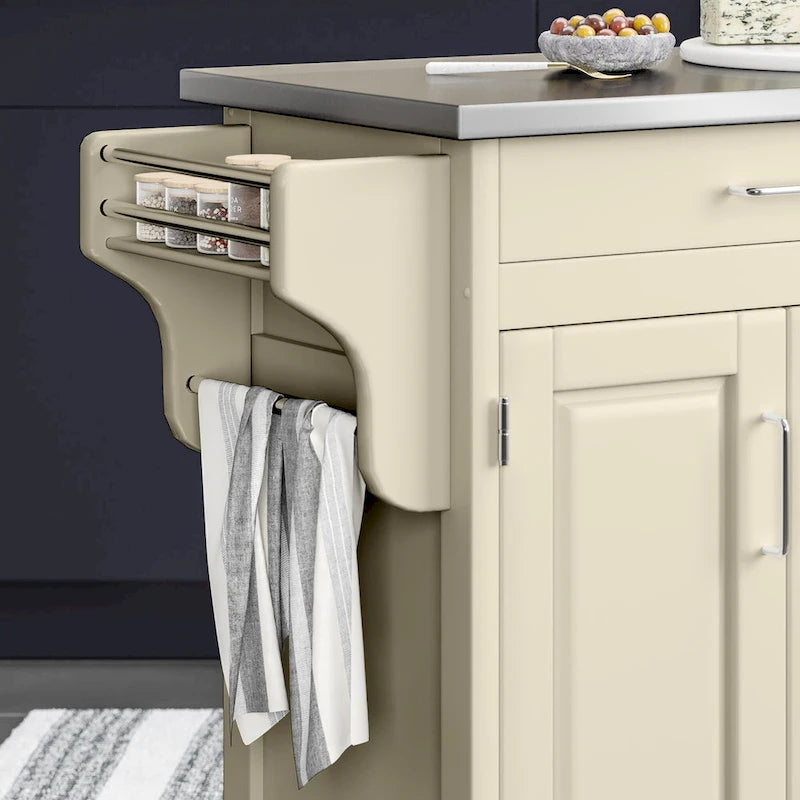 White Kitchen Cart with Stainless Steel Top, for 1