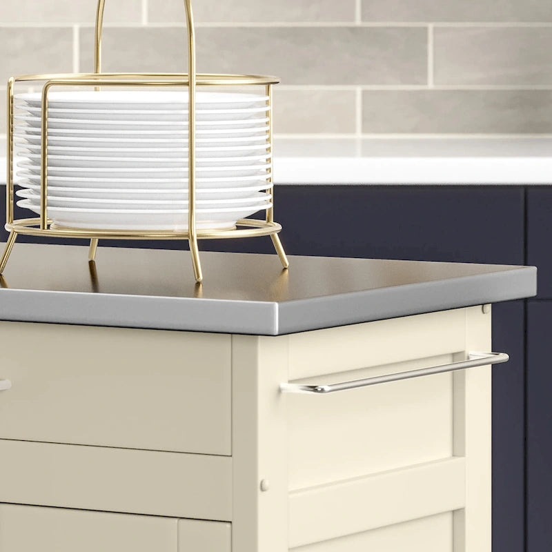 White Kitchen Cart with Stainless Steel Top, for 1
