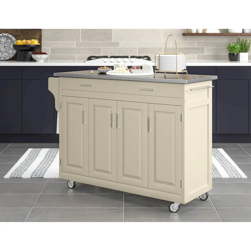 White Kitchen Cart with Stainless Steel Top, for 1