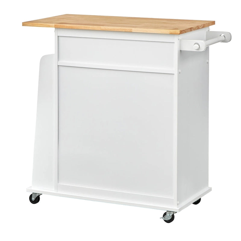White Rolling Kitchen Cart with Storage, 2-Door Cabinet & Drawer