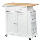 White Rolling Kitchen Cart with Storage, 2-Door Cabinet & Drawer