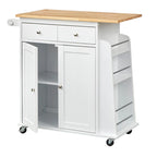 White Rolling Kitchen Cart with Storage, 2-Door Cabinet & Drawer