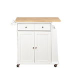 White Rolling Kitchen Cart with Storage, 2-Door Cabinet & Drawer