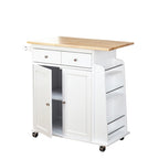 White Rolling Kitchen Cart with Storage, 2-Door Cabinet & Drawer