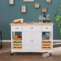 White Wood-Top Kitchen Cart with Storage