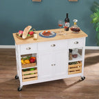 White Wood-Top Kitchen Cart with Storage