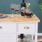White Wood-Top Kitchen Cart with Storage