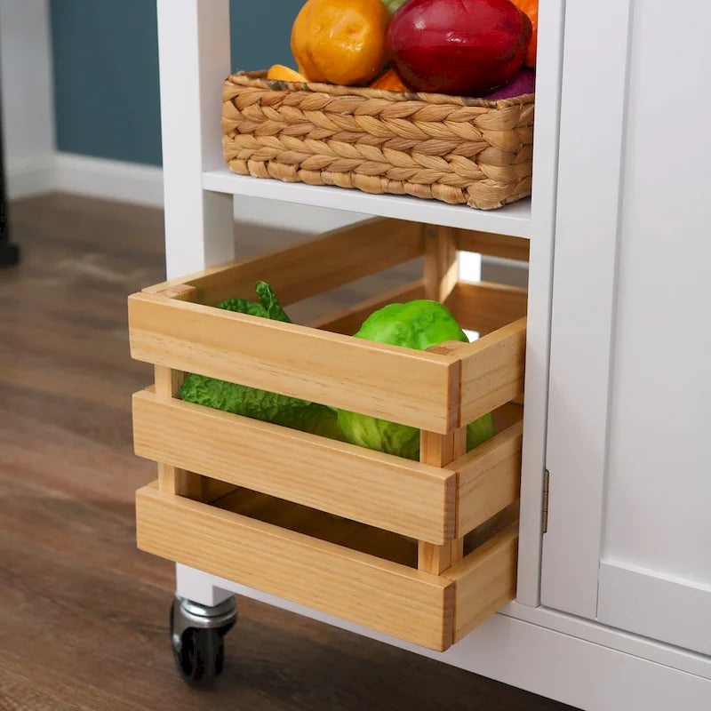 White Wood-Top Kitchen Cart with Storage