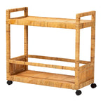 Natural Brown 2-Tier Rattan & Teak Wood Kitchen Cart, for 1 Unit