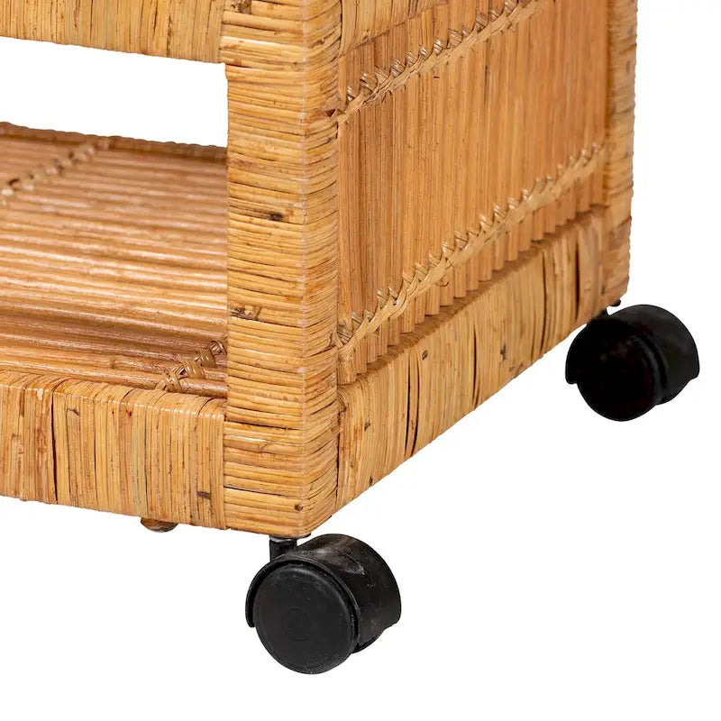 Natural Brown 2-Tier Rattan & Teak Wood Kitchen Cart, for 1 Unit