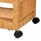 Natural Brown 2-Tier Rattan & Teak Wood Kitchen Cart, for 1 Unit