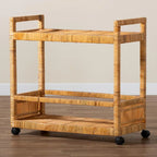 Natural Brown 2-Tier Rattan & Teak Wood Kitchen Cart, for 1 Unit