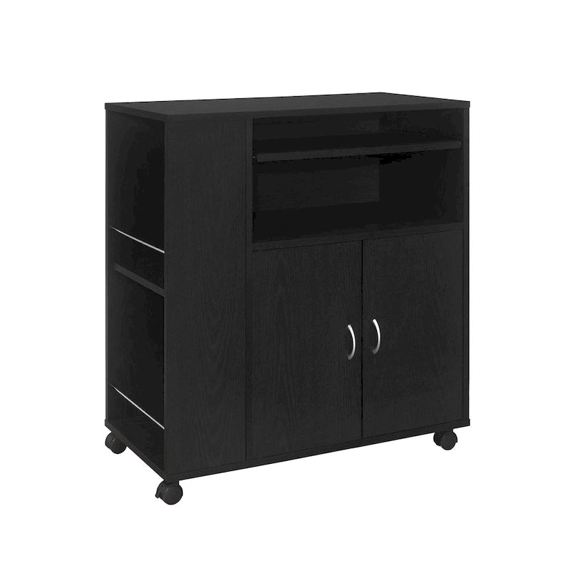 Black Rolling Kitchen Cart with Storage Cabinet, 1-Person