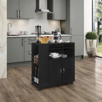 Black Rolling Kitchen Cart with Storage Cabinet, 1-Person