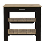 Black/Light Oak Kitchen Island, 2 Shelves, 1 Drawer, 40"