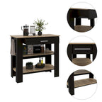 Black/Light Oak Kitchen Island, 2 Shelves, 1 Drawer, 40"