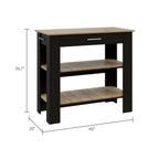 Black/Light Oak Kitchen Island, 2 Shelves, 1 Drawer, 40"
